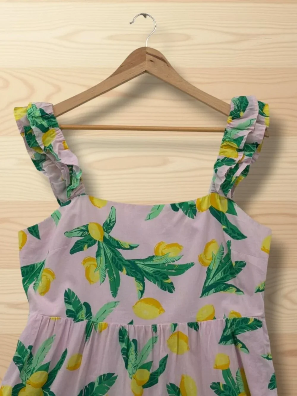 J. Crew Pink Lemon Print Cotton Ruffle Sleeve Midi Dress 10